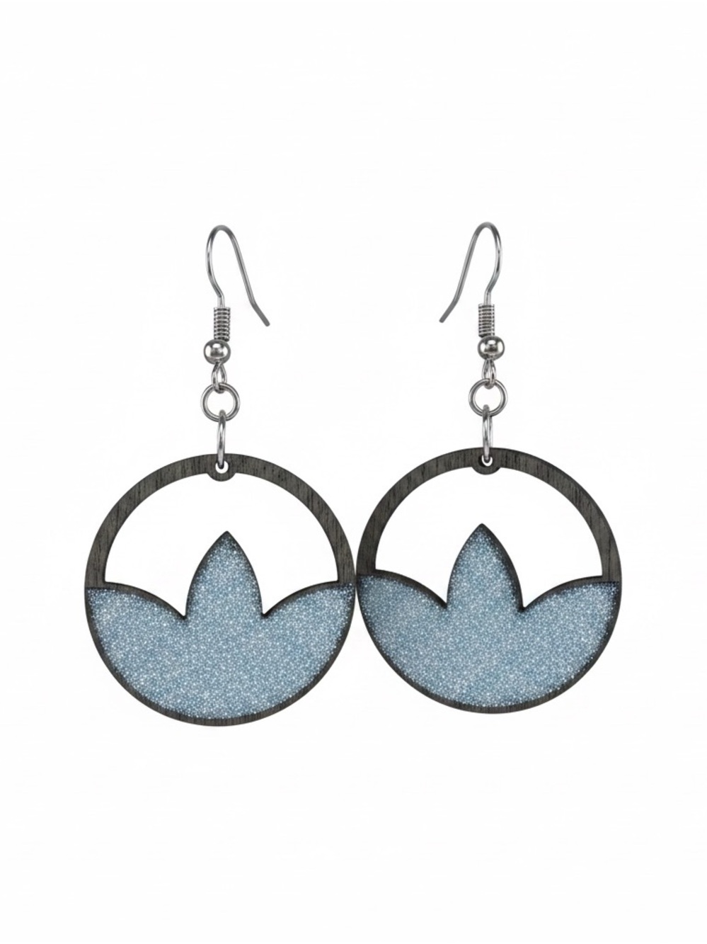Silver Glitter Lotus Cutout Drop Earrings